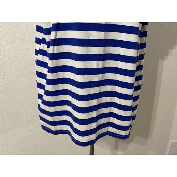 Shein Womens Blue & White Striped Top Size Large Round Neck Short Sleeve - Picture 3 of 8